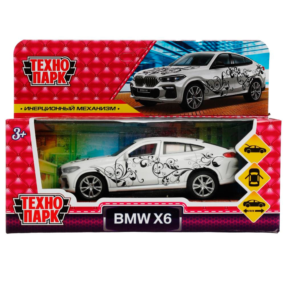 Модель X6-12GRL-WH BMW X6 ДЛЯ ДЕВОЧЕК 12 см, двери, багаж, инер, белый Технопарк в кор.