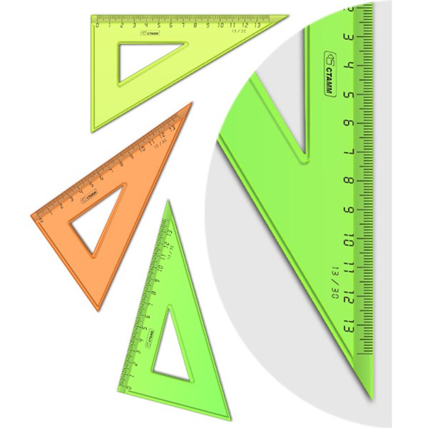 Треугольник 30° 13см СТАММ пластиковый, прозрачный, неоновые цвета, ассорти 323992.