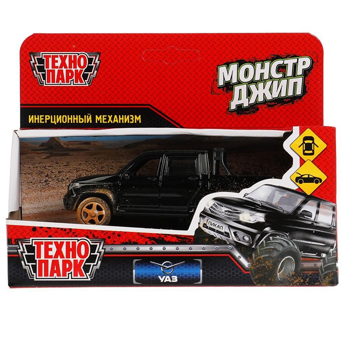 Модель PICKUP-12MUD-BK UAZ PICKUP МОНСТР ДЖИП 12 см черный Технопарк в кор.