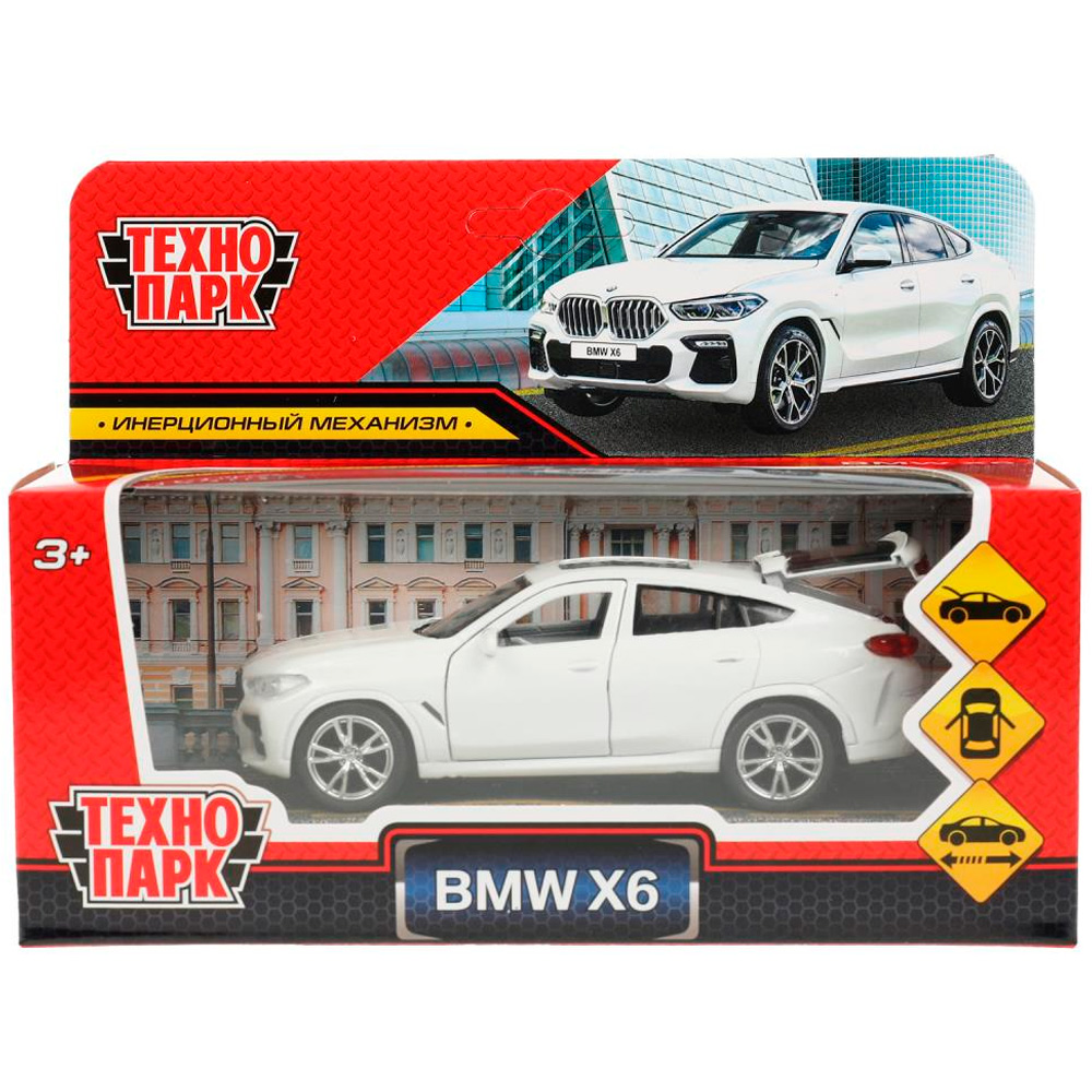 Модель X6-12-WH BMW X6 длина 12 см, двери, багаж, инер, белый Технопарк  в коробке